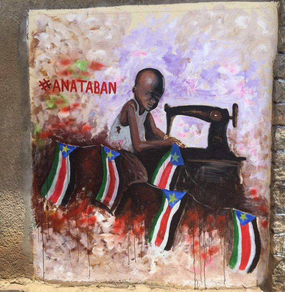作品突出在南北战争苦难的孩子。”最后他们将不得不收拾残局，绣南苏丹一起回来的面料，”该集团表示。