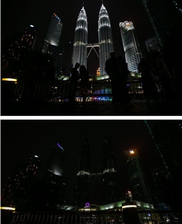 吉隆坡的双子塔只看到中间过桥的微光