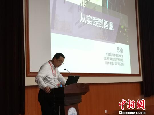 图为清华大学经济管理学院教授陈劲带来题为《从实践到智慧》的主题报告。 杨娜 摄