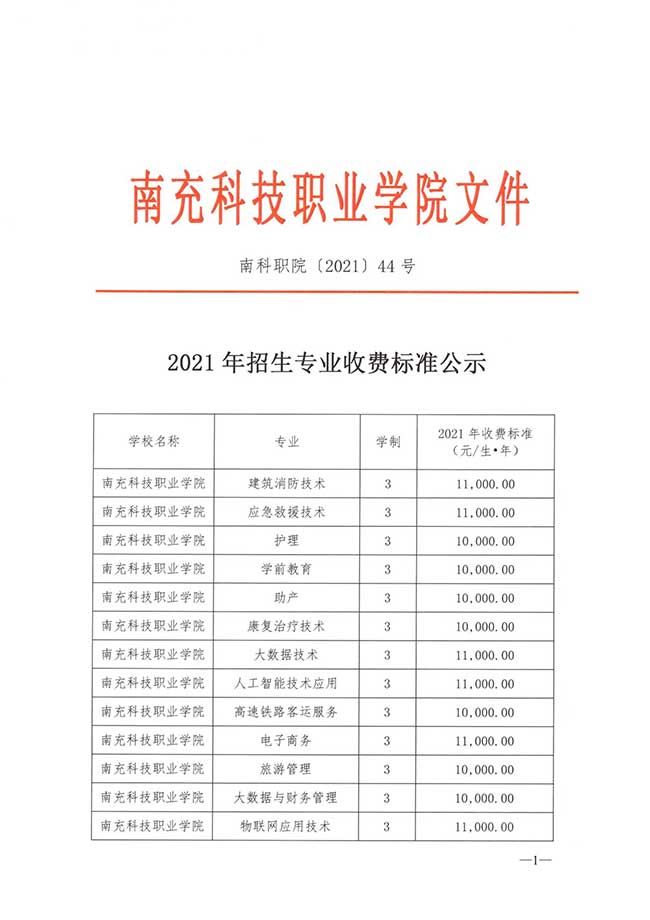 2021南充科技职业学院学费多少钱一年-各专业收费标准