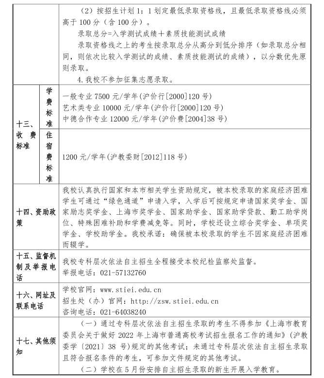 2022年上海电子信息职业技术学院专科自主招生简章