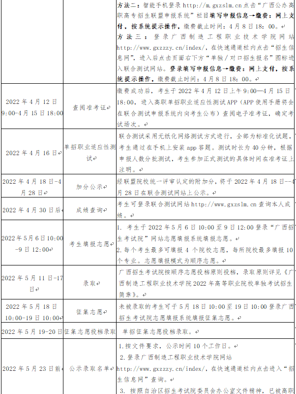 2022年广西制造工程职业技术学院单招简章