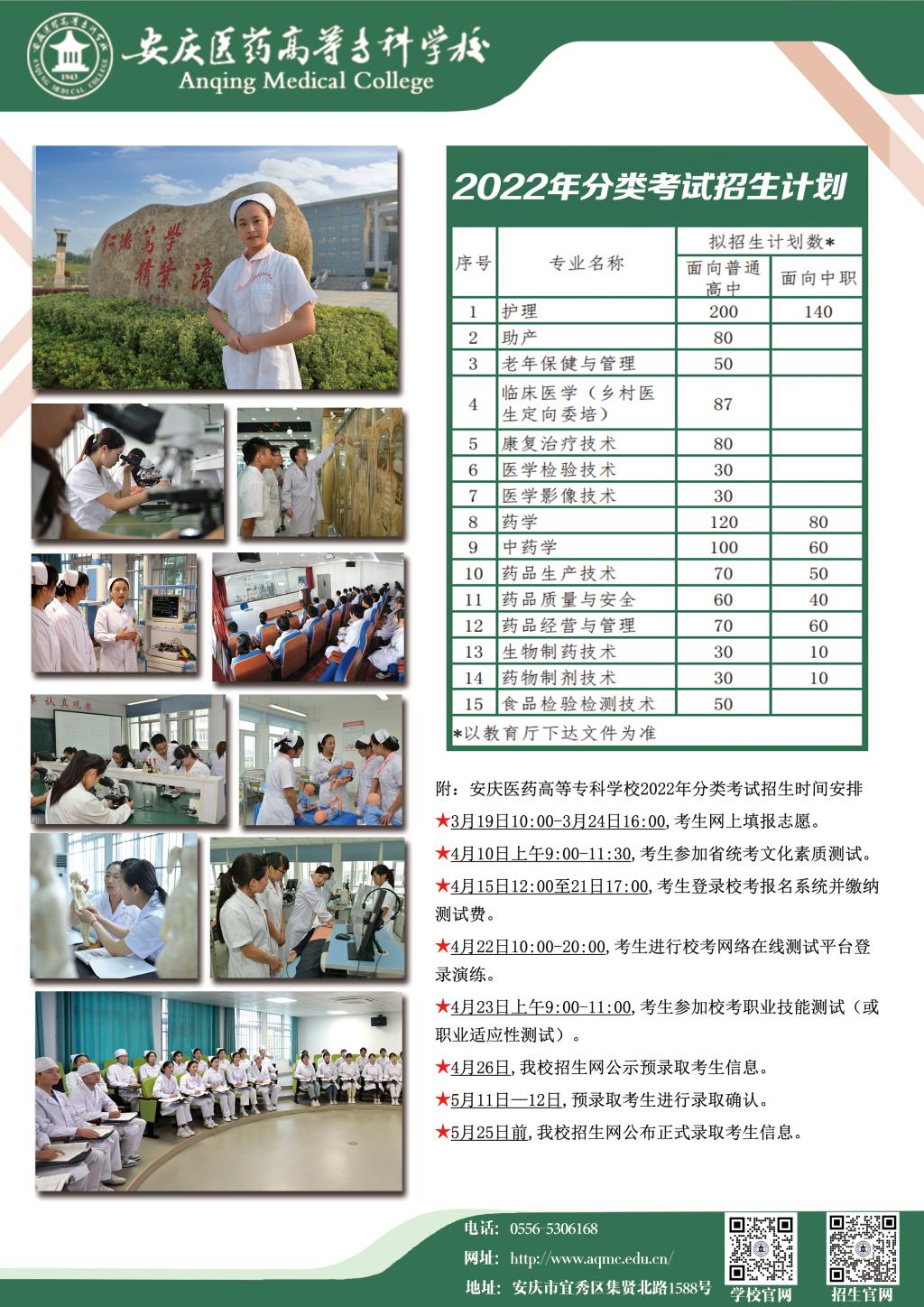 2022年安庆医药高等专科学校分类考试招生简章
