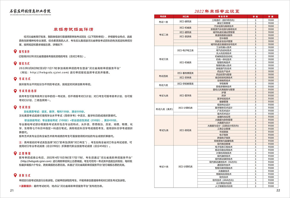 2022年石家庄科技信息职业学院单招简章