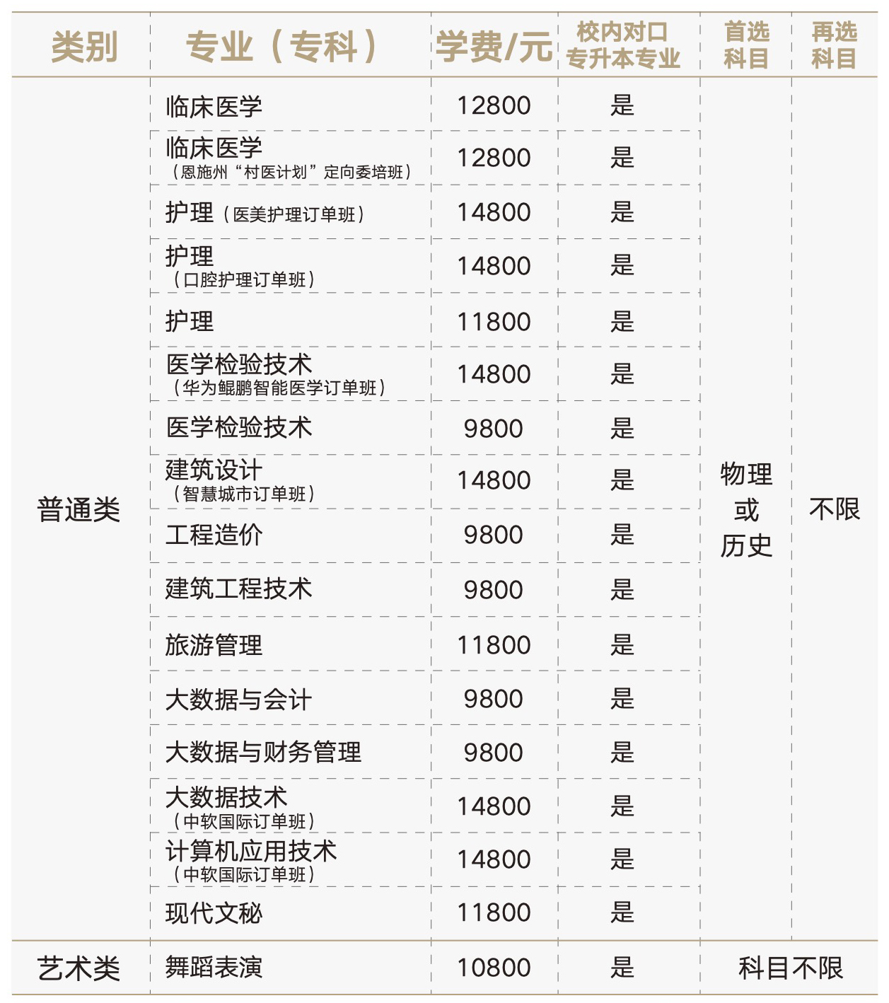 湖北恩施学院有哪些专业？