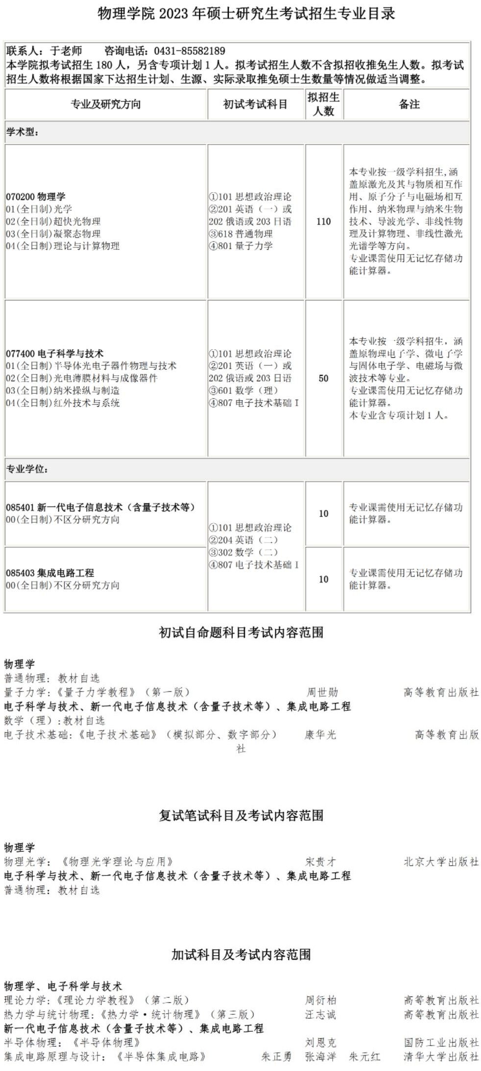 2023长春理工大学研究生招生专业目录含研究生考试科目