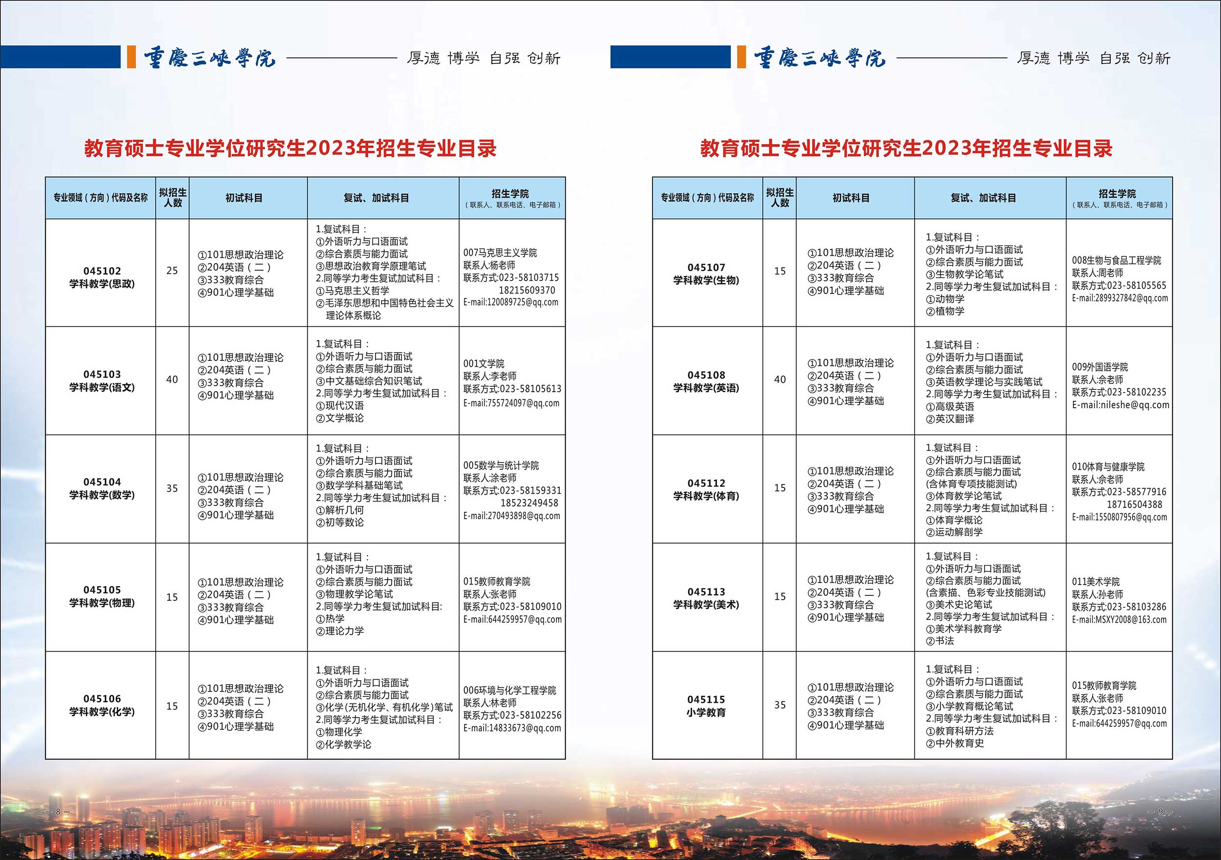 2023重庆三峡学院研究生招生专业目录含研究生考试科目