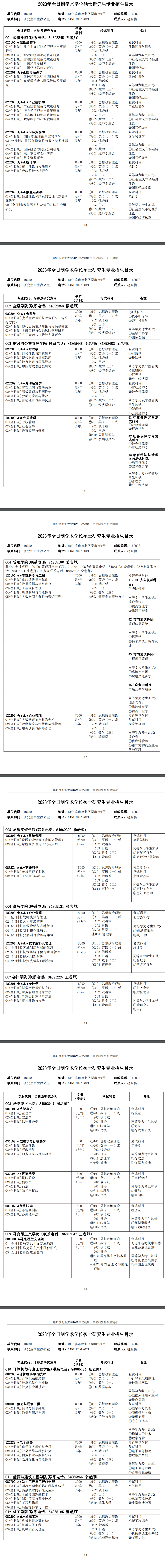 2023哈尔滨商业大学研究生招生专业目录含研究生考试科目