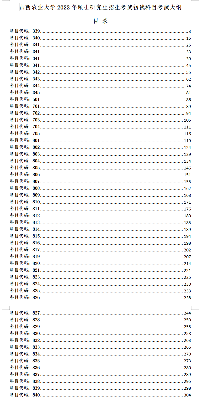 2023年山西农业大学考研大纲