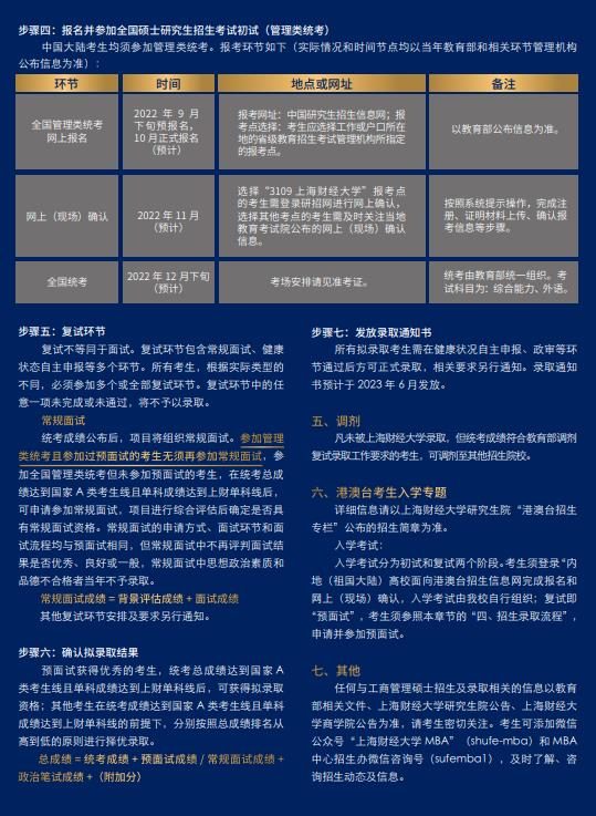 2023年上海财经大学MBA招生简章