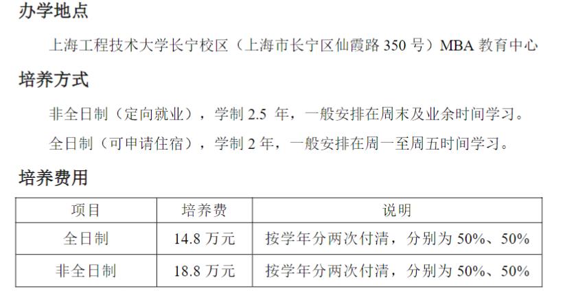 2023上海工程技术大学MBA学费一年多少钱？