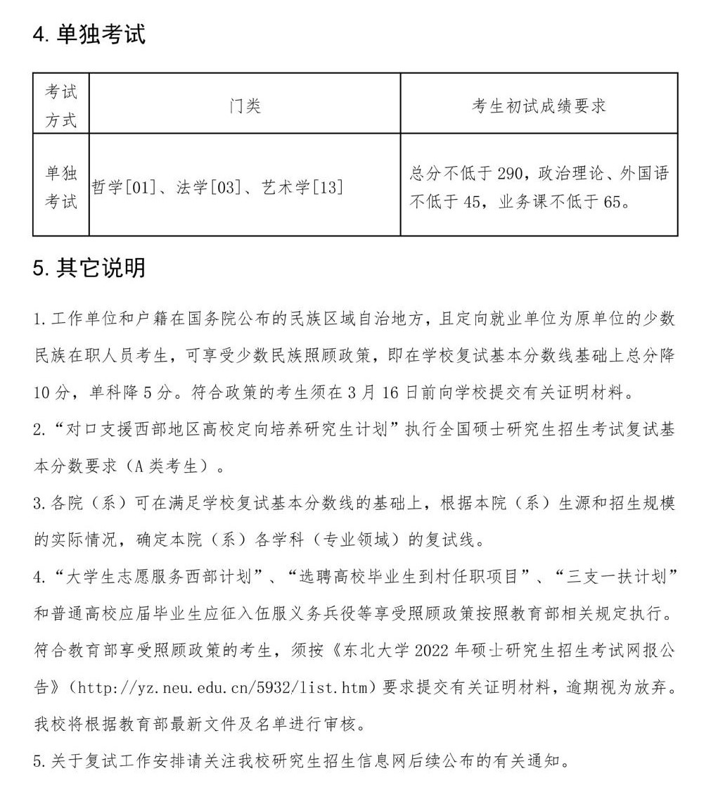 2022东北大学考研分数线