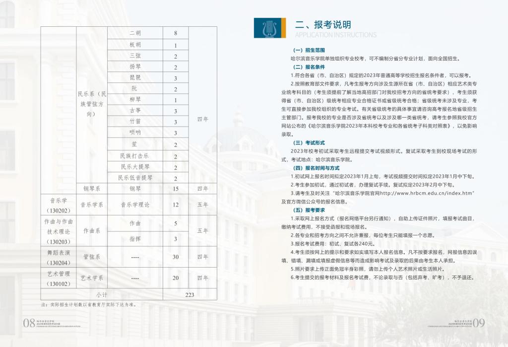2023年哈尔滨音乐学院艺术类招生简章