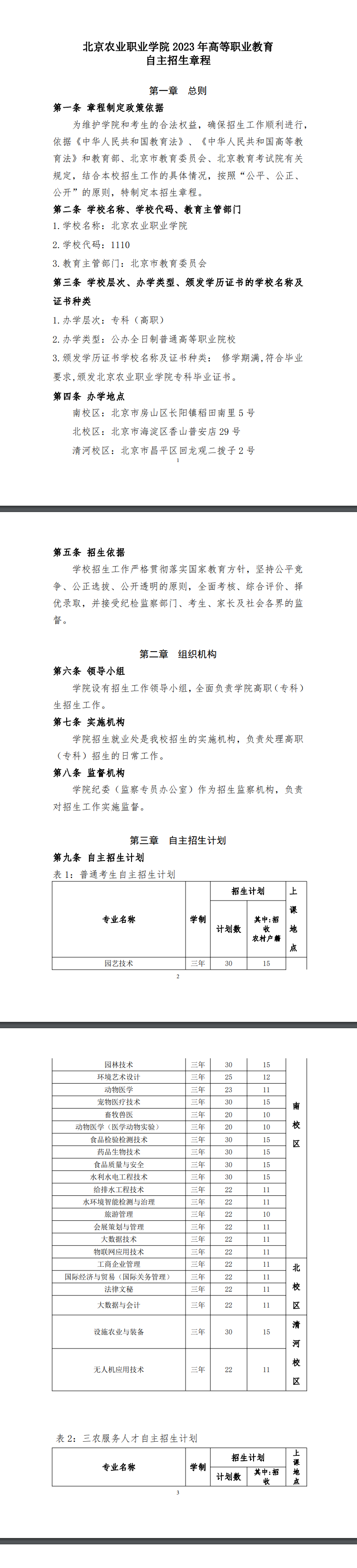 2023年北京农业职业学院高职自主招生章程