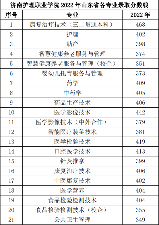 2022济南护理职业学院分数线是多少分