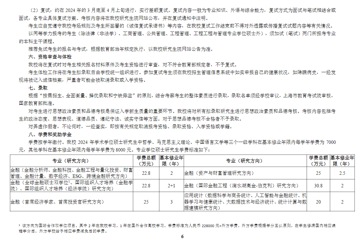 2024上海财经大学研究生招生简章