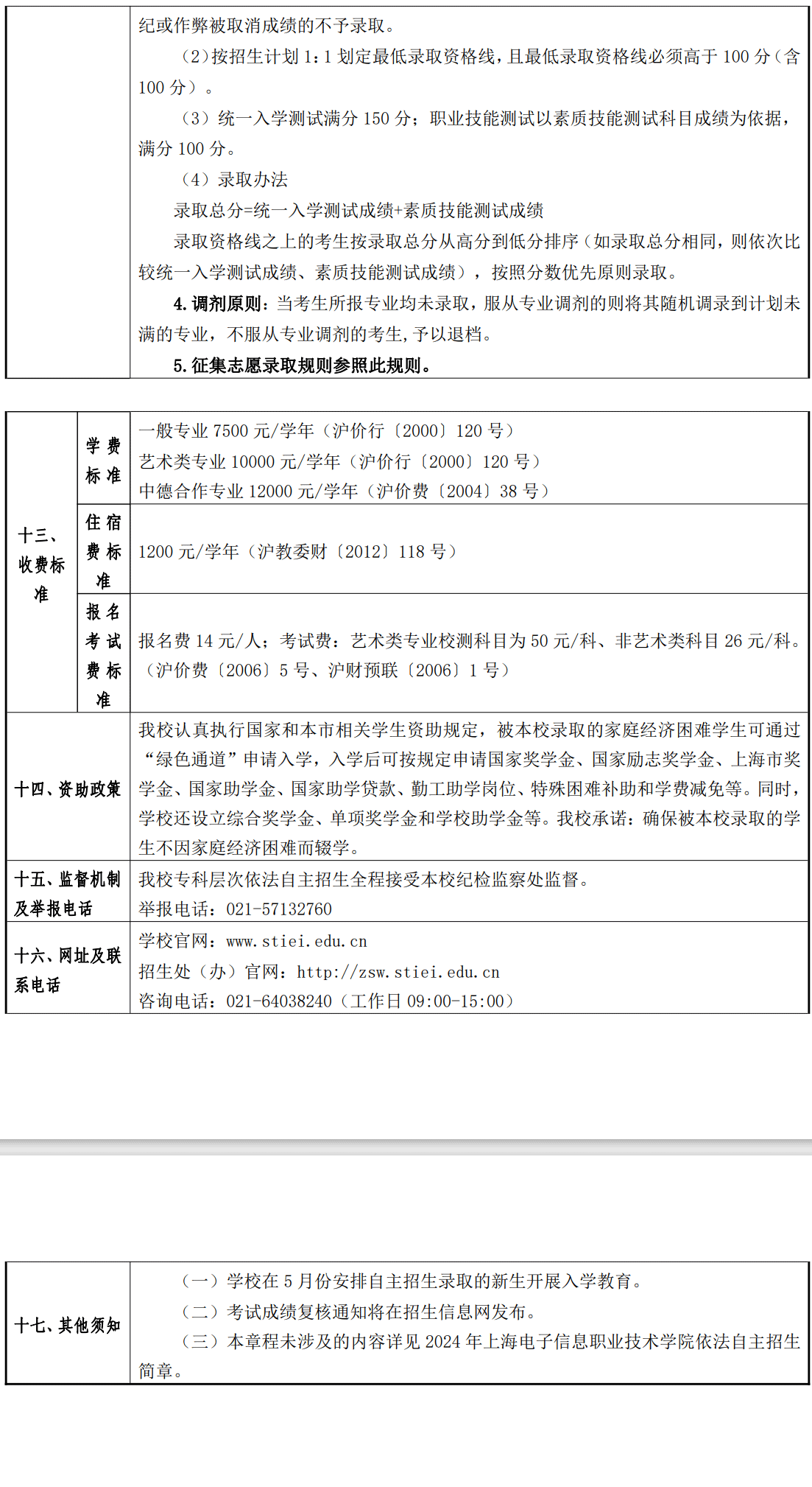 2024年上海电子信息职业技术学院专科自主招生章程