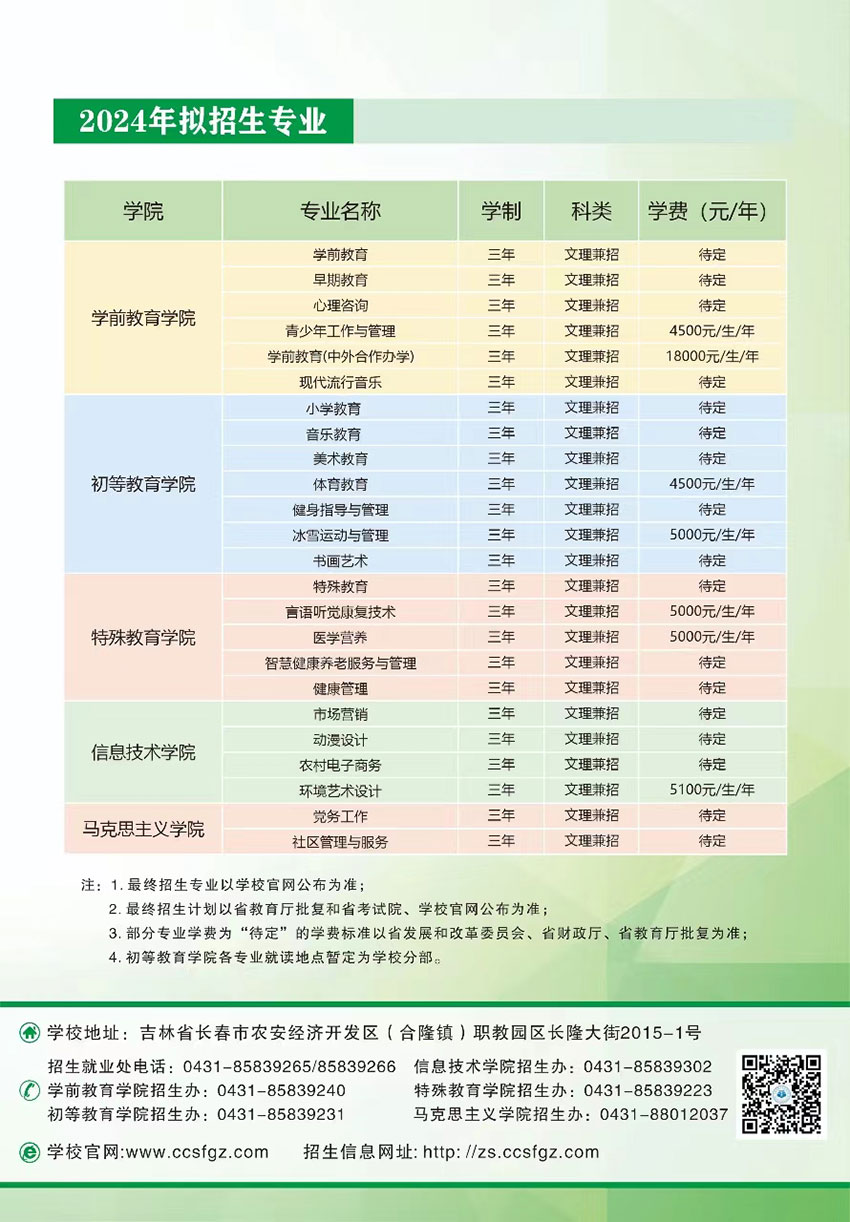 2024年长春师范高等专科学校高职单招简章