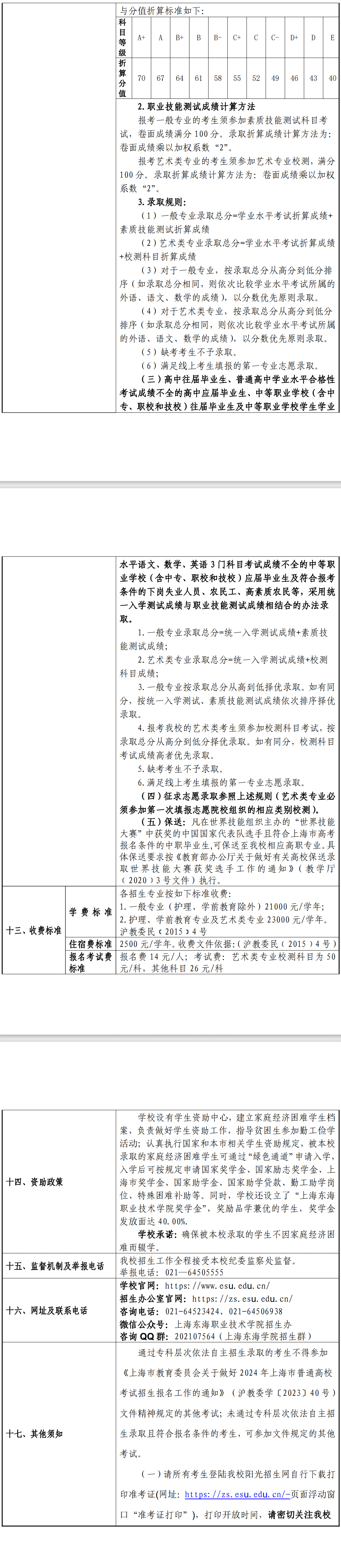 2024年上海东海职业技术学院专科自主招生章程