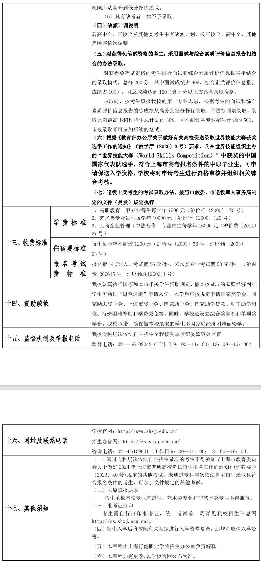 2024年上海行健职业学院专科自主招生章程